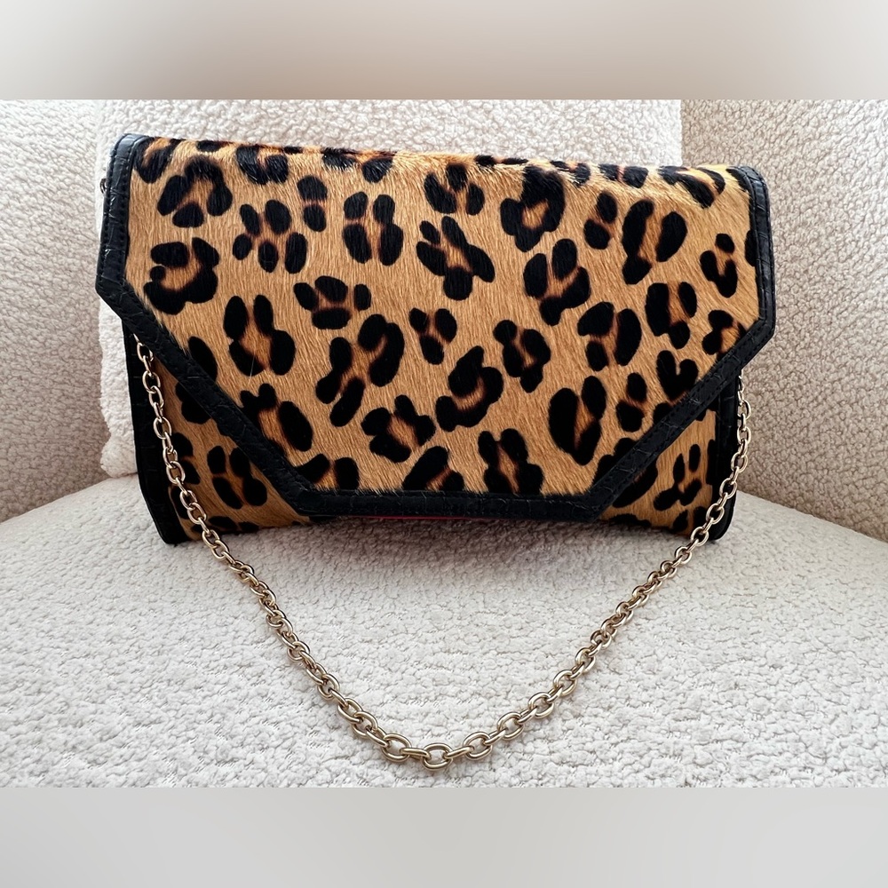 Black Label by Chico's Leopard Print Clutch/Shoulder Bag